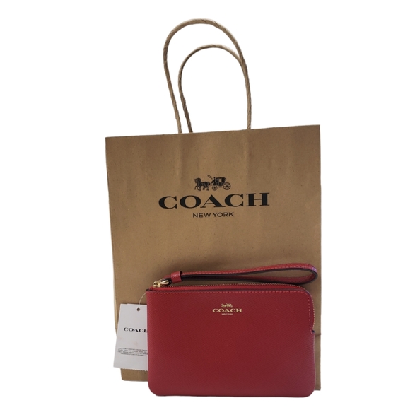 Coach  Gold/1941 Red Corner Zip Wristlet - Picture 5 of 6